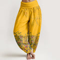 Buddha Stones Cotton Gorgeous Peacock Flower Pattern Women's Elastic Waist Harem Pants