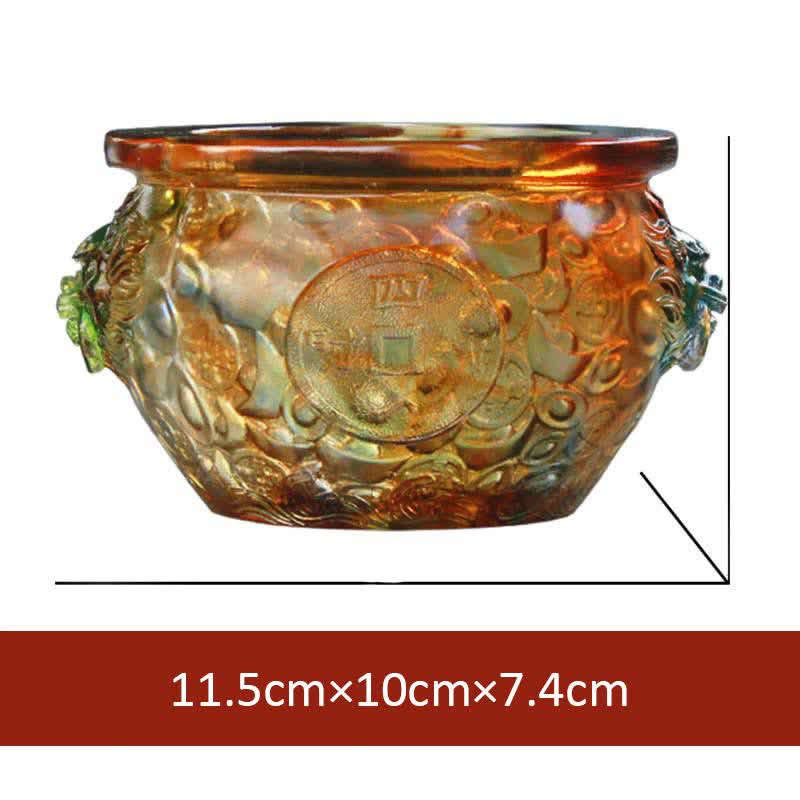 Buddha Stones Handmade Liuli Crystal Treasure Bowl Art Piece Home Decoration