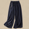 Buddha Stones Commute Embroidery Drawstring Women's Cotton Wide Leg Pants With Pockets