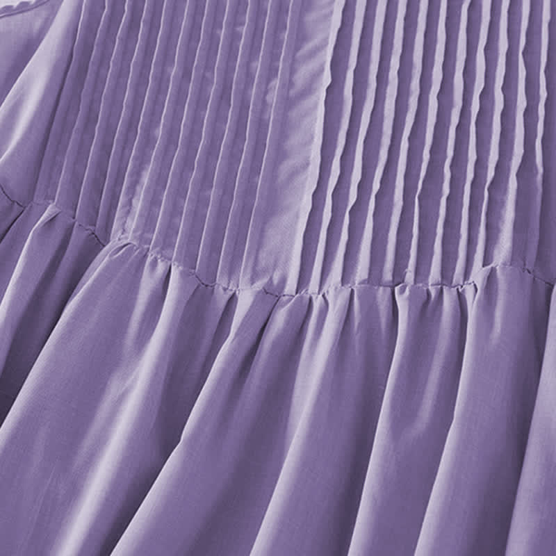 Buddha Stones Summer Pure Color Accordion Pleats Sleeveless Knee Length Dress With Pockets