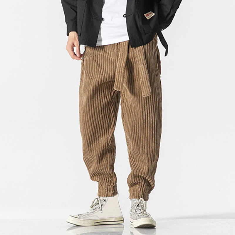 Buddha Stones Winter Solid Color Men's Ankle-Length Corduroy Pants With Pockets
