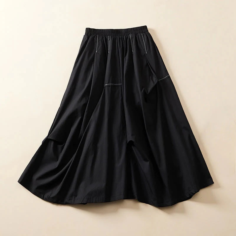 Buddha Stones Summer Casual Irregular Design Women's Cotton Skirt With Pockets