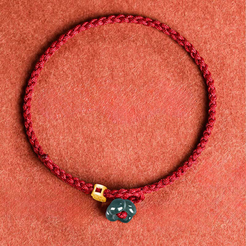Buddha Stones Jade Flower Luck Copper Coin Red String Bracelet