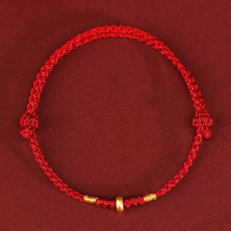 Buddha Stones 999 Gold Small Lucky Beads String Protection Luck Braided Bracelet Anklet