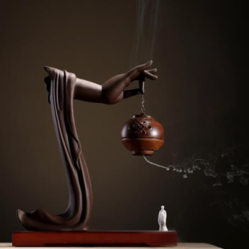 Buddha Stones Tibetan Lotus Blessing Ceramic Incense Burner Decoration