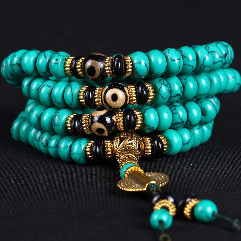 Buddha Stones Tibetan 108 Beads TurquoiseÂ Dzi Bead Wisdom Balance Mala
