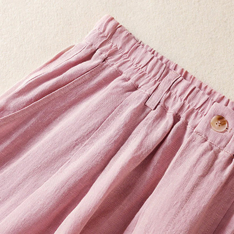 Buddha Stones Summer Button Zipper Ankle-Length Women's Pants With Pockets