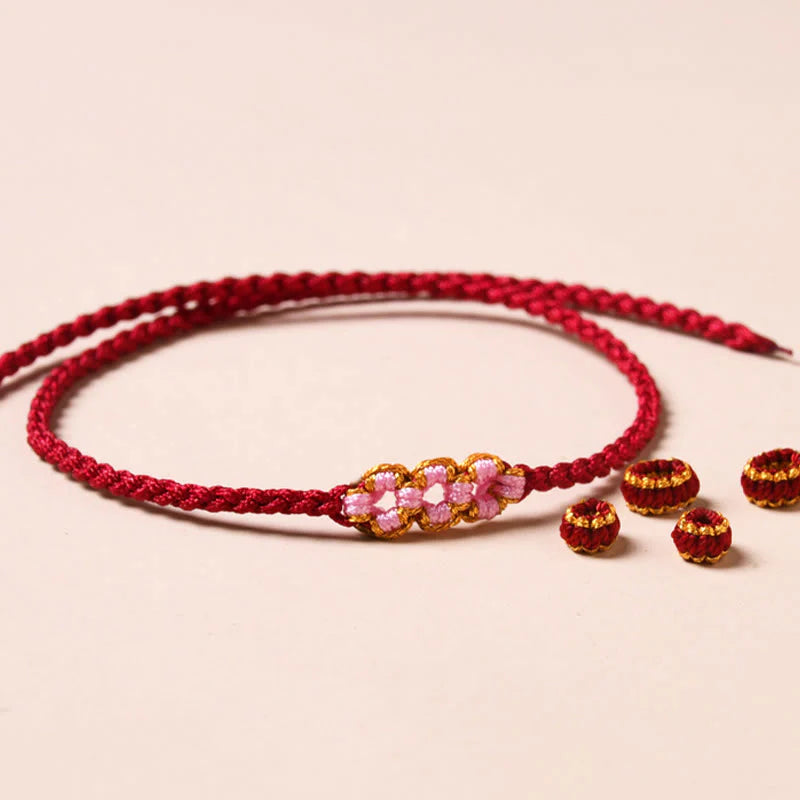 Buddha Stones Handmade Peach Blossom Protection Braided Rope Bracelet