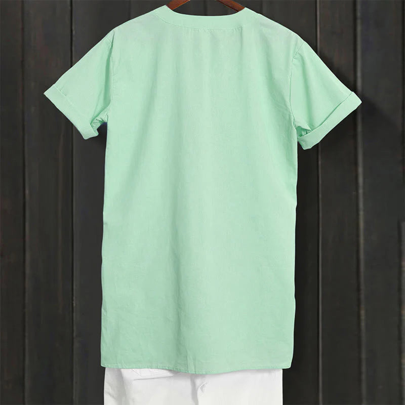 Buddha Stones Casual Plain Button Notched Collar Women's Short Sleeve Shirt