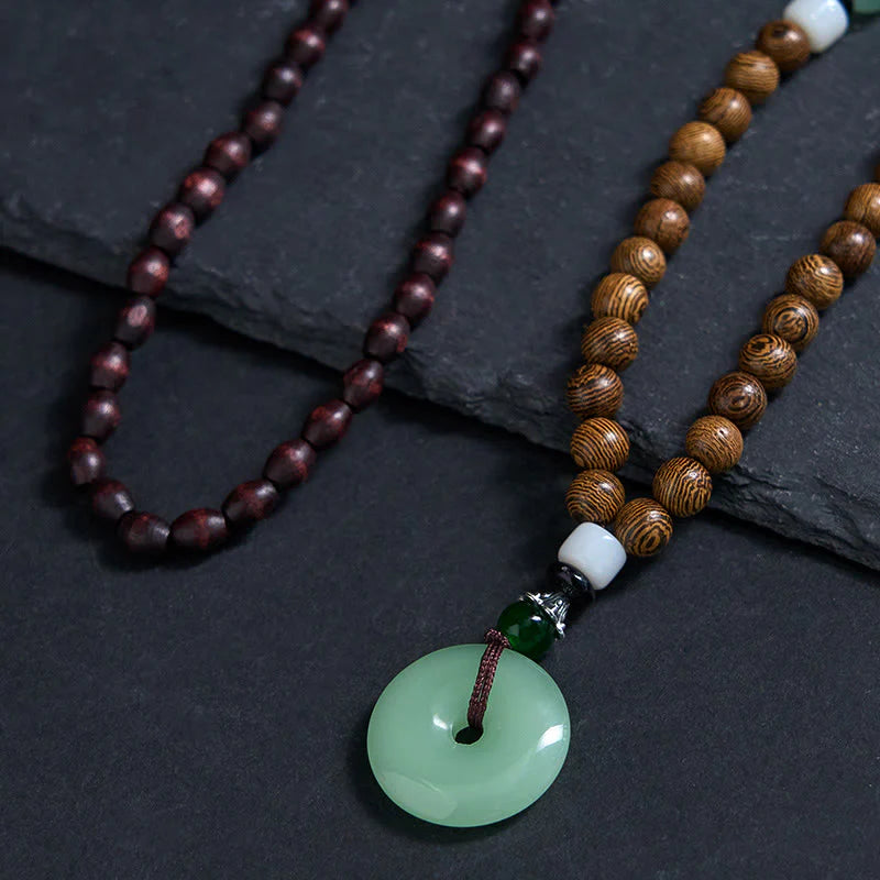 Buddha Stones Wenge Wood Peace Buckle Balance Tranquility Pendant Necklace