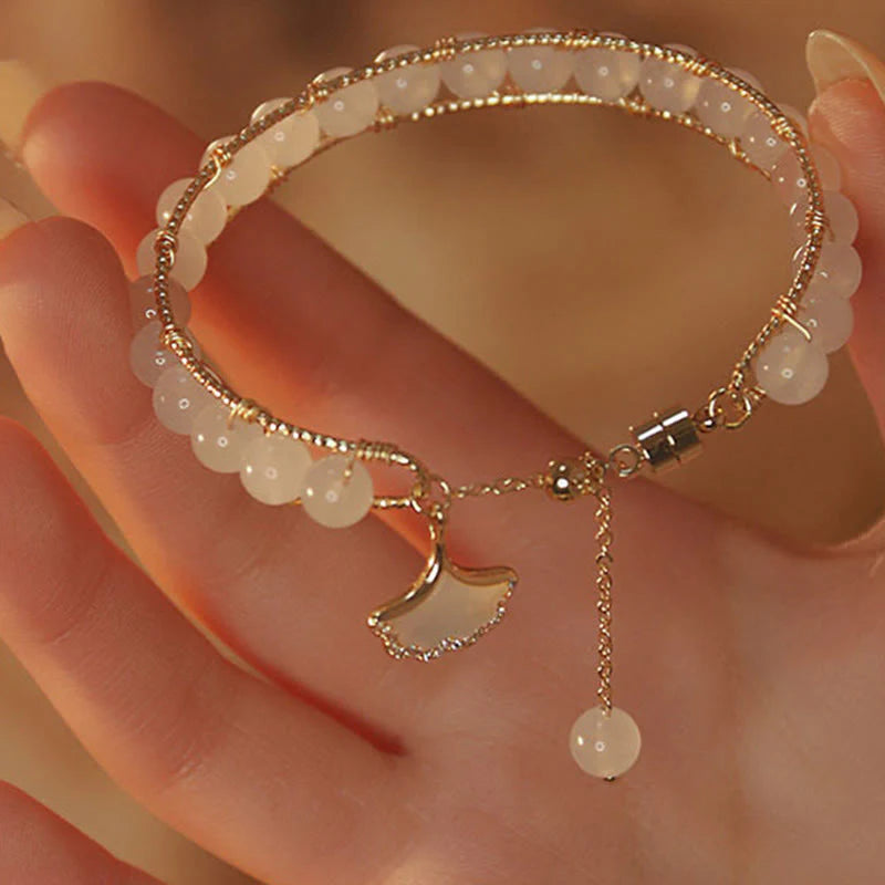 Buddha Stones Ginkgo Leaf Jade Bead Luck Bracelet