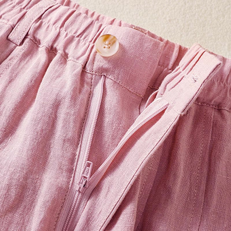 Buddha Stones Summer Button Zipper Ankle-Length Women's Pants With Pockets
