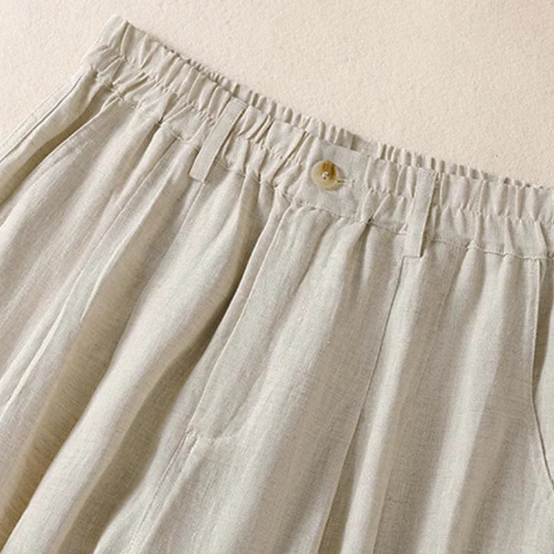 Buddha Stones Summer Button Zipper Ankle-Length Women's Pants With Pockets