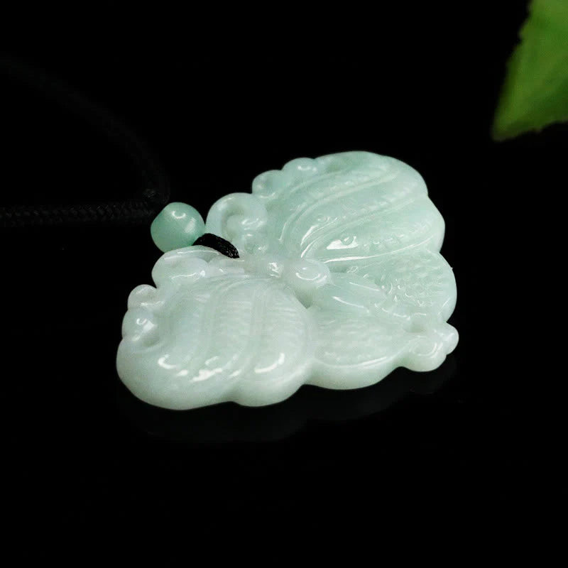 Buddha Stones Jade Butterfly Prosperity Necklace Pendant