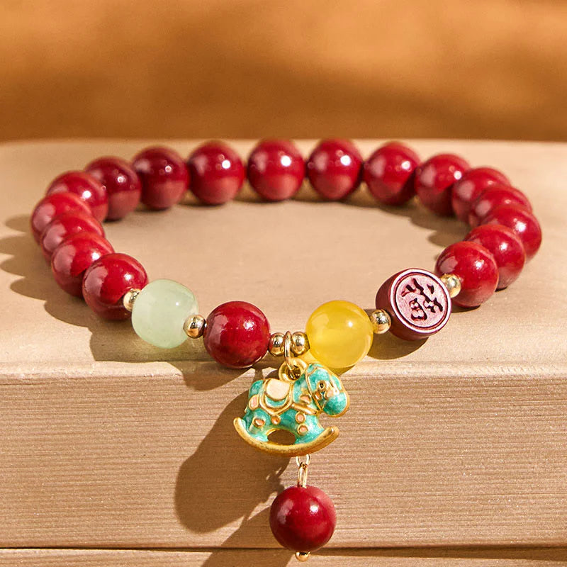 Buddha Stones Year Of The Horse Natural Cinnabar Red Agate Calm Confidence Bracelet