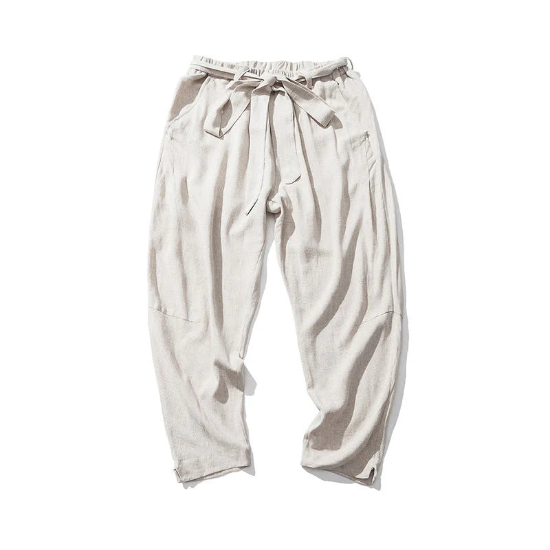 Buddha Stones Drawstring Elastic Waist Ankle-Length Men's Polyester Pants With Pockets