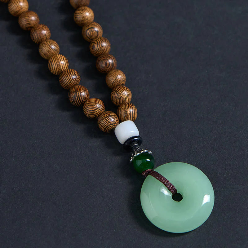 Buddha Stones Wenge Wood Peace Buckle Balance Tranquility Pendant Necklace