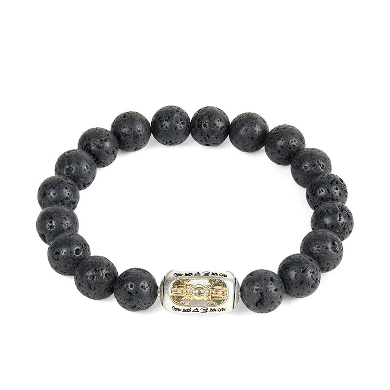 Buddha Stones Natural Lava Rock Om Mani Padme Hum Dorje Vajra Healing Bracelet