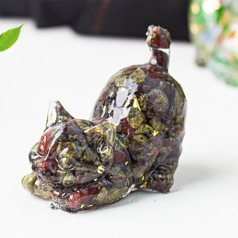 Buddha Stones Stretching Cat Resin Crystal Gravel Meditation Decoration