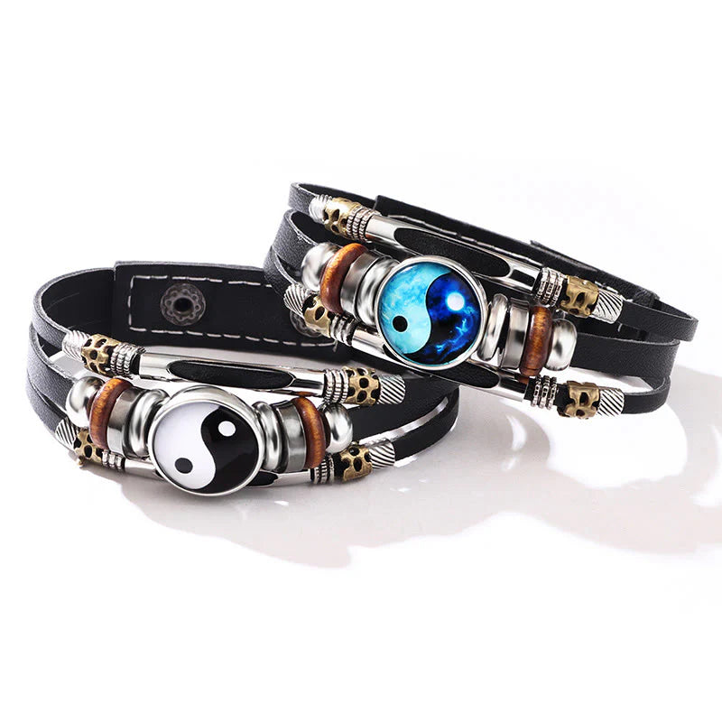Buddha Stones Yin Yang Leather Balance Bracelet