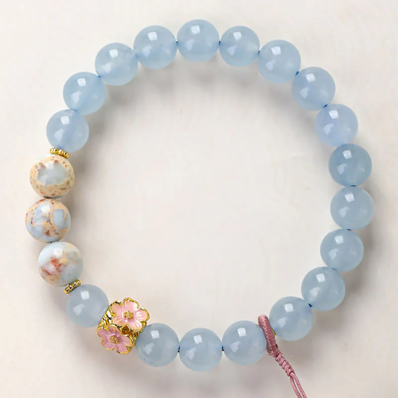 Buddha Stones Blue Chalcedony Fu Character Cat Paw Healing Bracelet