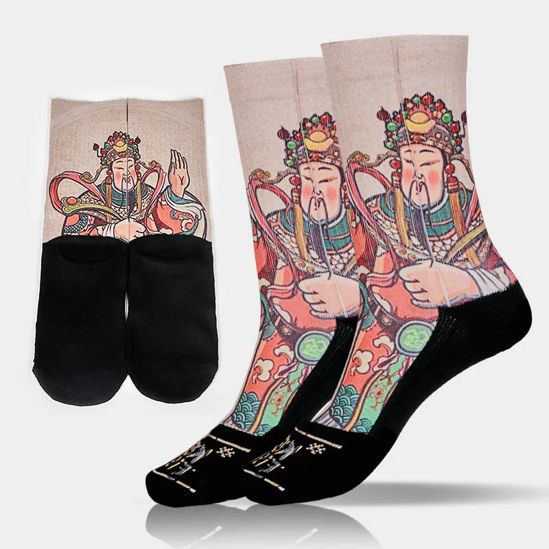 Buddha Stones Casual God Of Wealth Ruyi Handle Micro Crew Men Women Unisex Socks