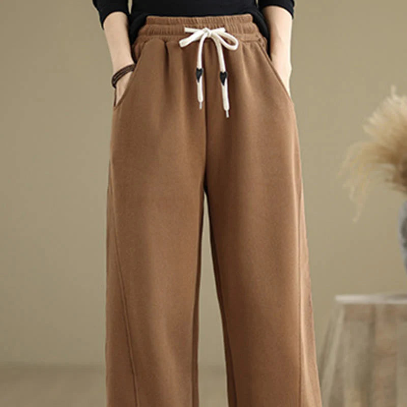 Buddha Stones Solid Color Drawstring Women's Wide Leg Pants With Pockets