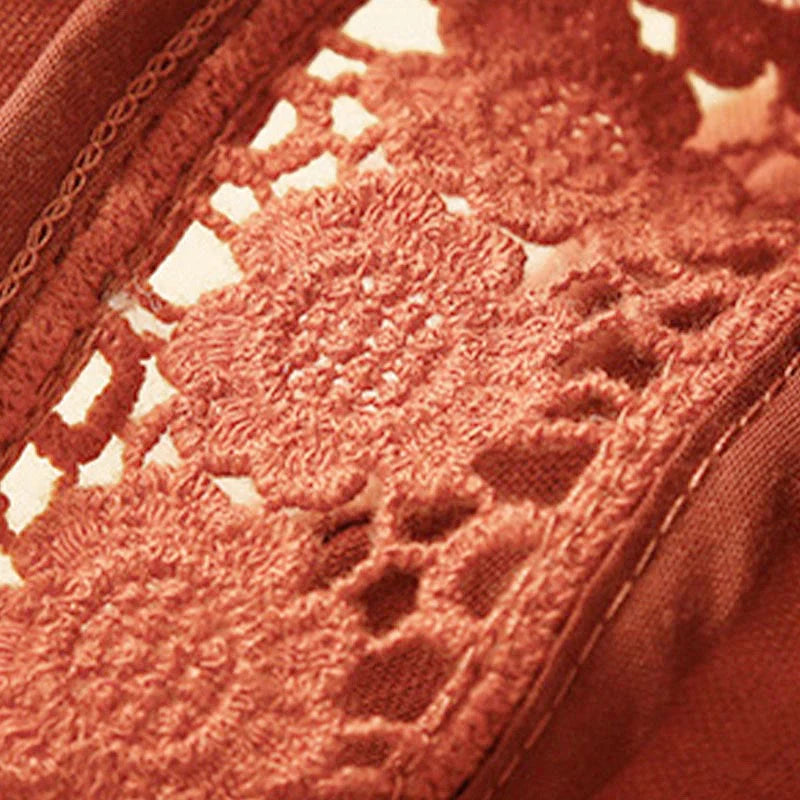 Buddha Stones Plain Color Bottom Hollow Lace Design Lace-up Cotton Women's Shorts With Pockets