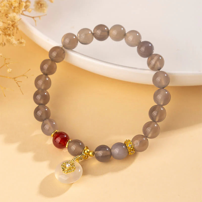 Buddha Stones Gray Agate Red Agate Chalcedony Balance Bracelet