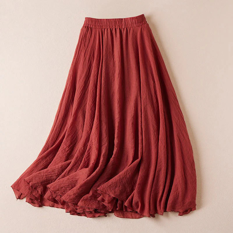 Buddha Stones Vintage Casual Pure Color High Waist Cotton Women's Skirt