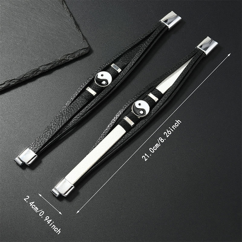 Buddha Stones Black White YIN YANG Multilayered Leather Balance Bracelet