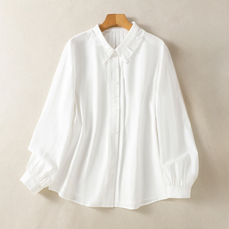 Buddha Stones Casual Women's Long Sleeve Lace Lapel Shirt