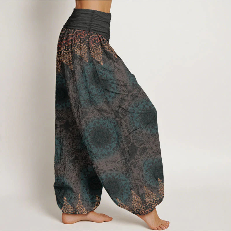 Buddha Stones Cotton Triangular Mandala Patterns Women's Elastic Waist Harem Pants