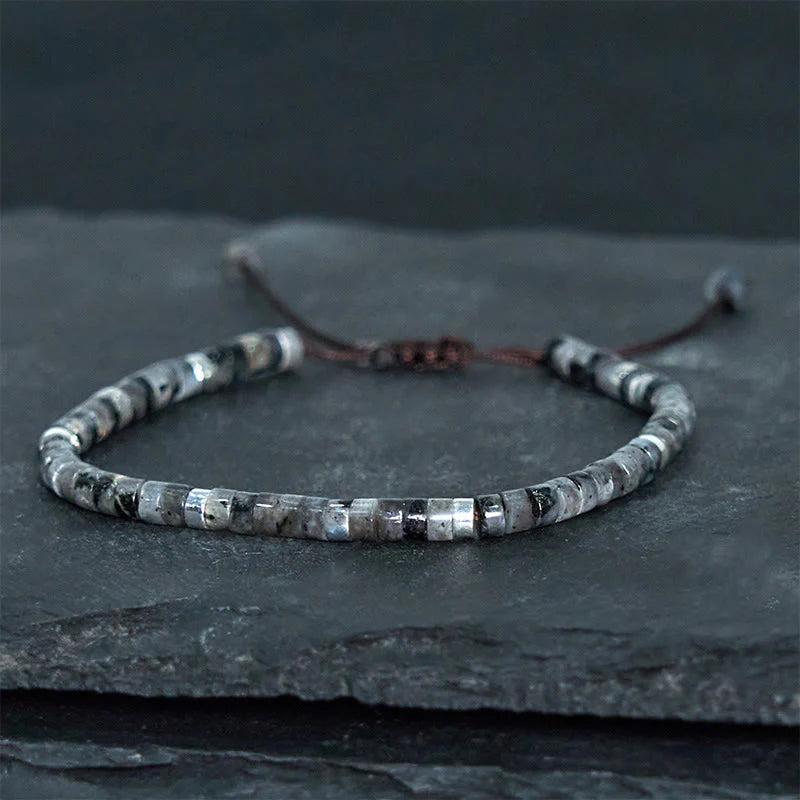 Buddha Stones Natural Black Glitter Stone Courage Spacer Bead Bracelet