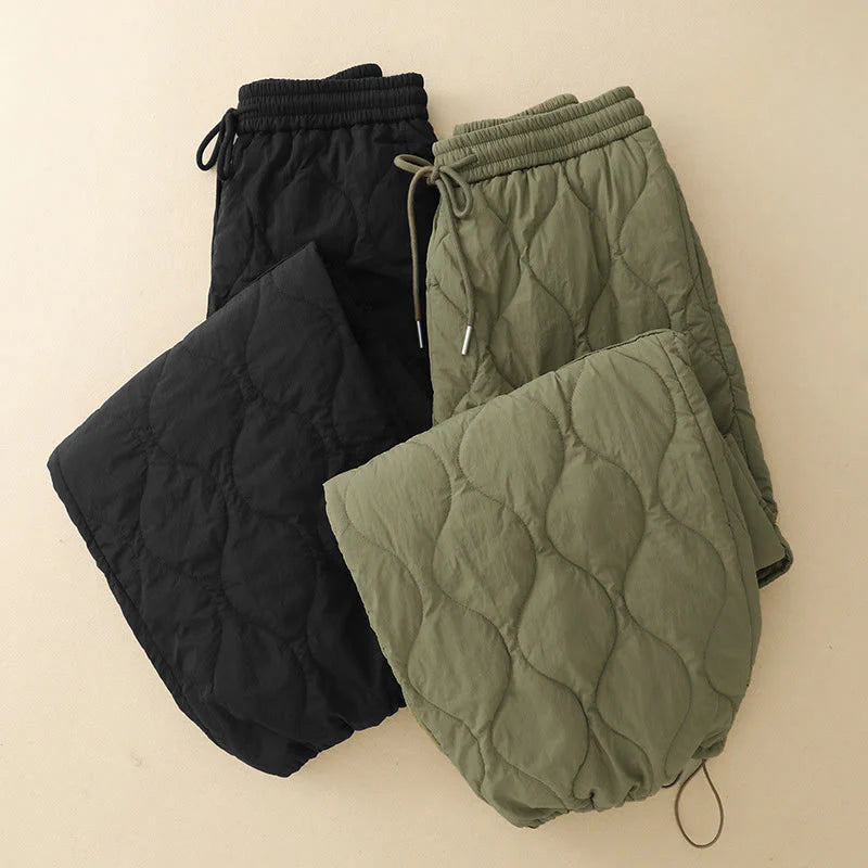 Buddha Stones Winter Curved Lines Elastic Waist Drawstring Cotton Thermal Women's Pants With Pockets