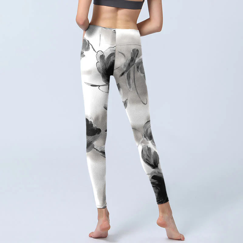 Buddha Stones Watercolor Rose Pattern Print Gym Leggings Women's Yoga Pants
