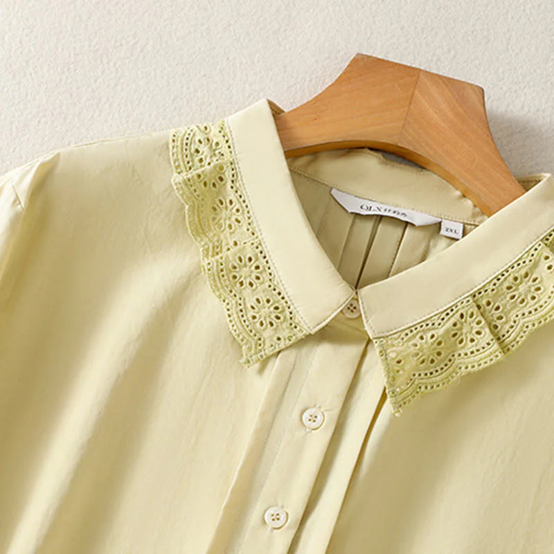 Buddha Stones Casual Women's Long Sleeve Lace Lapel Shirt