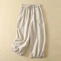 Buddha Stones Casual Retro Drawstring Embroidery Design Women's Cotton Linen 7-8 Length Pants With Pockets