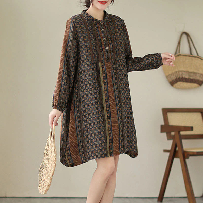 Buddha Stones Retro Printed Floral Women's Accordion Pleats Design Long Sleeve Shirt With Pockets