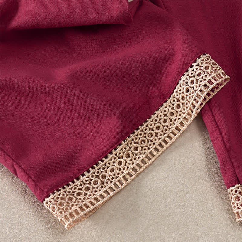 Buddha Stones Summer Lace-trimmed Hem Solid Color Women's Tapered Pants With Pockets