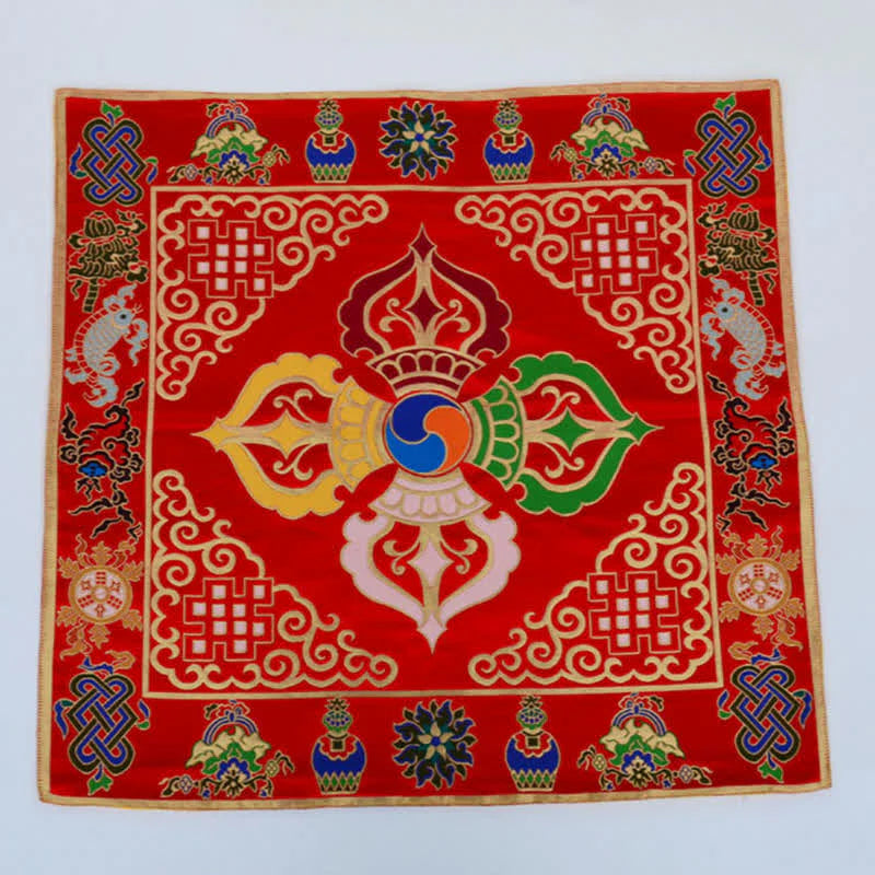 Buddha Stones Flower Endless Knot Prayer Altar Mat Healing Meditation 8 Auspicious Symbols Mat Table Runner