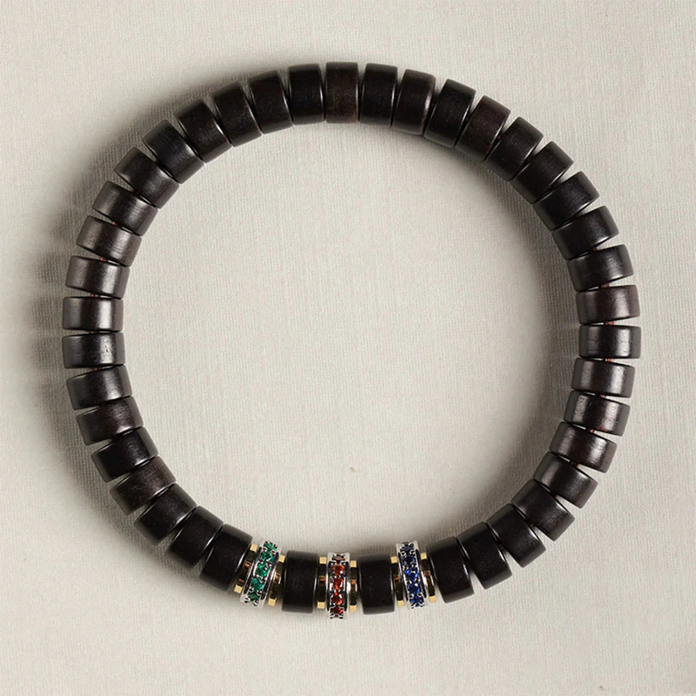 Buddha Stones Ebony Wood Small Leaf Red Sandalwood Zircon Peace Bracelet