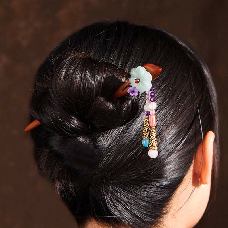 Buddha Stones Red Sandalwood Amethyst Aventurine Protection Hairpin Decoration