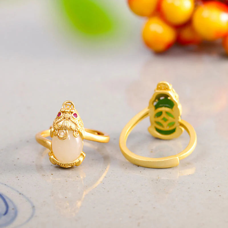 Buddha Stones 18k Gold-plated Pixiu Jade Wealth Ring (Extra 35% Off | USE CODE: FS35)