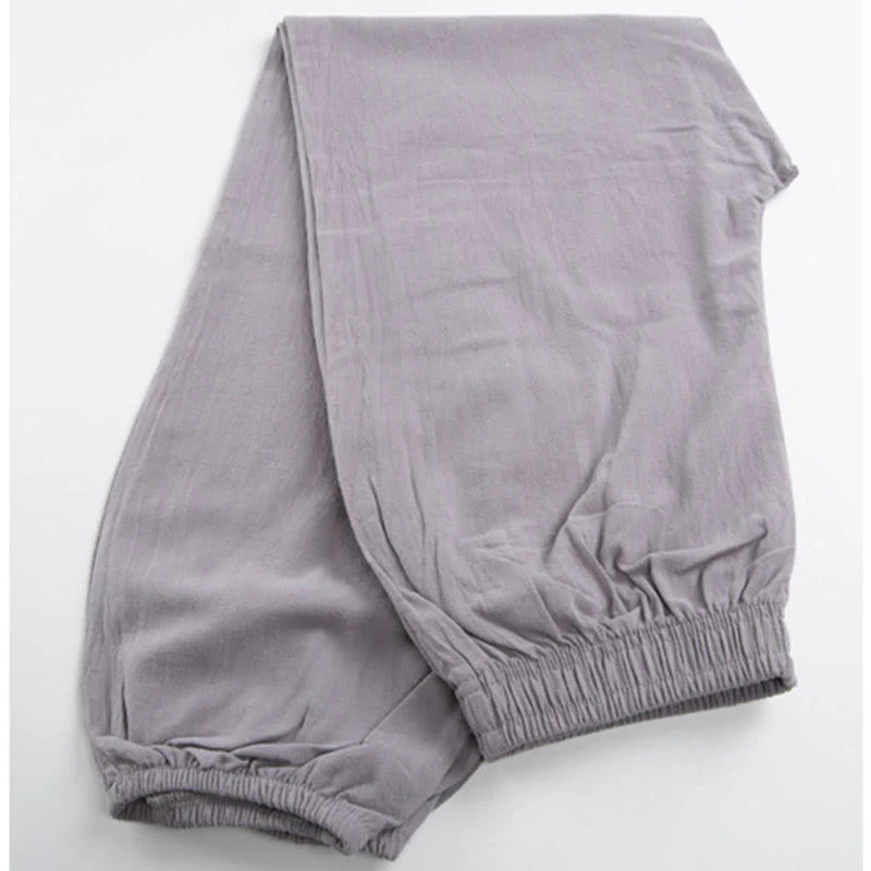 Buddha Stones Summer Solid Color Unisex Elastic Waist Tai Chi Qigong Practice Pants With Pockets