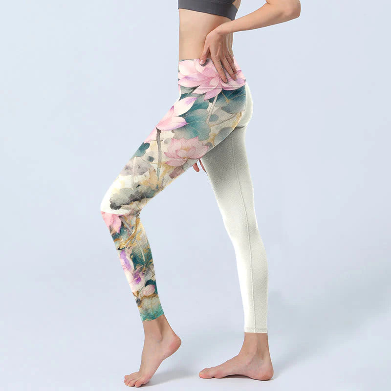 Buddha Stones Lotus Petals Leaves Pattern Print Gym Leggings Women's Yoga Pants