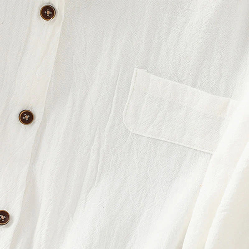 Buddha Stones Casual Plain Buttons Half Sleeve Women's Cotton Linen Shirt With Pocket