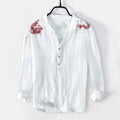 Buddha Stones Red Dragon Pattern Half Buttons Men's Cotton Linen Long Sleeve Shirt