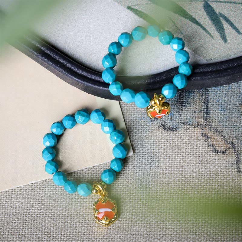 Buddha Stones 4mm Ultra-Fine Turquoise Faceted Bead Design Strength Elastic Ring