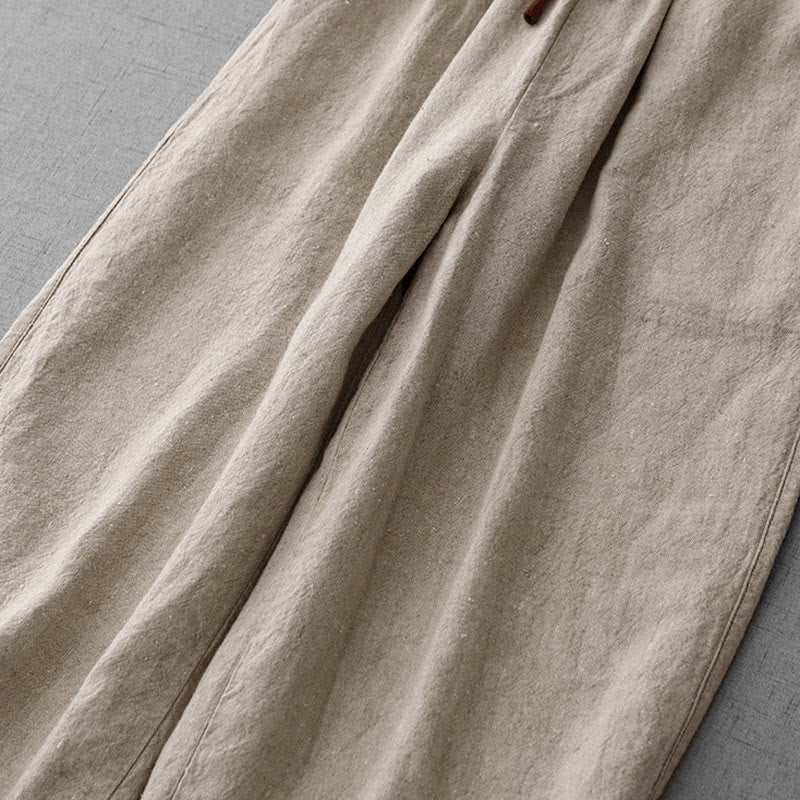 Buddha Stones Casual Daily Drawstring Simple Design Women's Cotton Linen Pants With Pockets